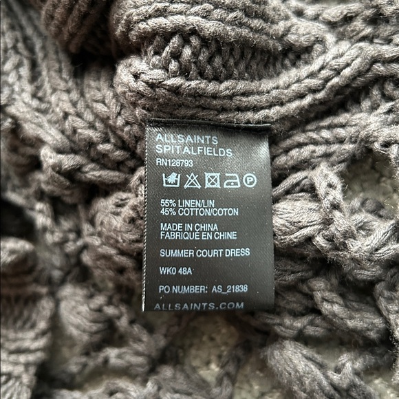 ALLSAINTS Hand Crochet Open-Knit Sweater Dress UK 12 US 8 Linen Cotton Boho - Picture 9 of 12